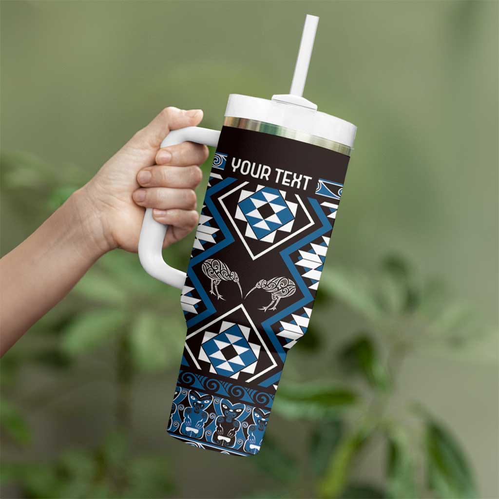 Personalised Taniko Motifs Aotearoa Tumbler With Handle Waitangi Kowhaiwhai Kiwi - Blue LT7 - Polynesian Pride