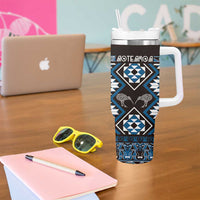 Personalised Taniko Motifs Aotearoa Tumbler With Handle Waitangi Kowhaiwhai Kiwi - Blue LT7 - Polynesian Pride