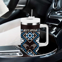 Personalised Taniko Motifs Aotearoa Tumbler With Handle Waitangi Kowhaiwhai Kiwi - Blue LT7 - Polynesian Pride