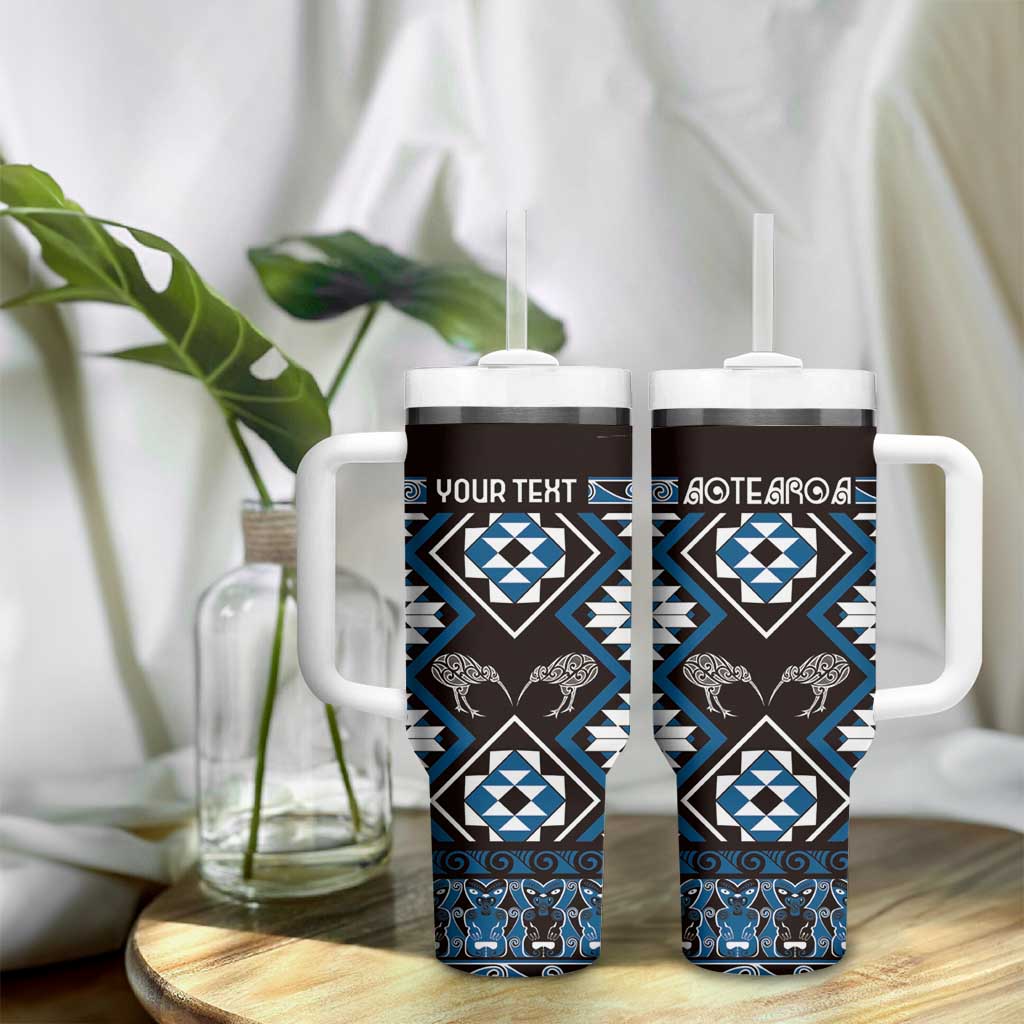 Personalised Taniko Motifs Aotearoa Tumbler With Handle Waitangi Kowhaiwhai Kiwi - Blue LT7 - Polynesian Pride