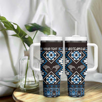 Personalised Taniko Motifs Aotearoa Tumbler With Handle Waitangi Kowhaiwhai Kiwi - Blue LT7 - Polynesian Pride