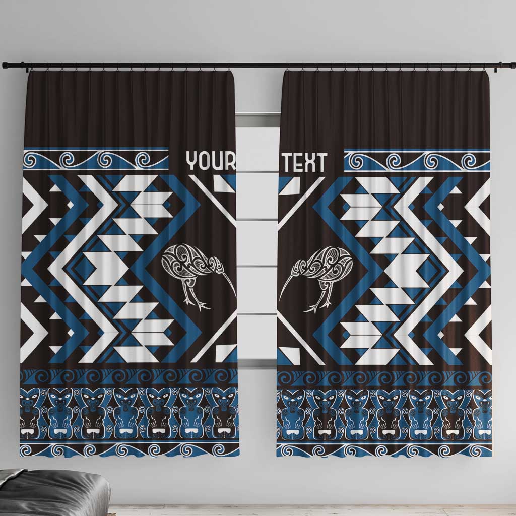 Personalised Taniko Motifs Aotearoa Window Curtain Waitangi Kowhaiwhai Kiwi - Blue LT7 With Hooks Blue - Polynesian Pride