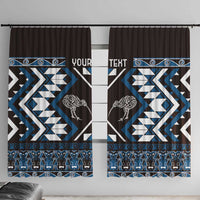 Personalised Taniko Motifs Aotearoa Window Curtain Waitangi Kowhaiwhai Kiwi - Blue LT7 With Hooks Blue - Polynesian Pride