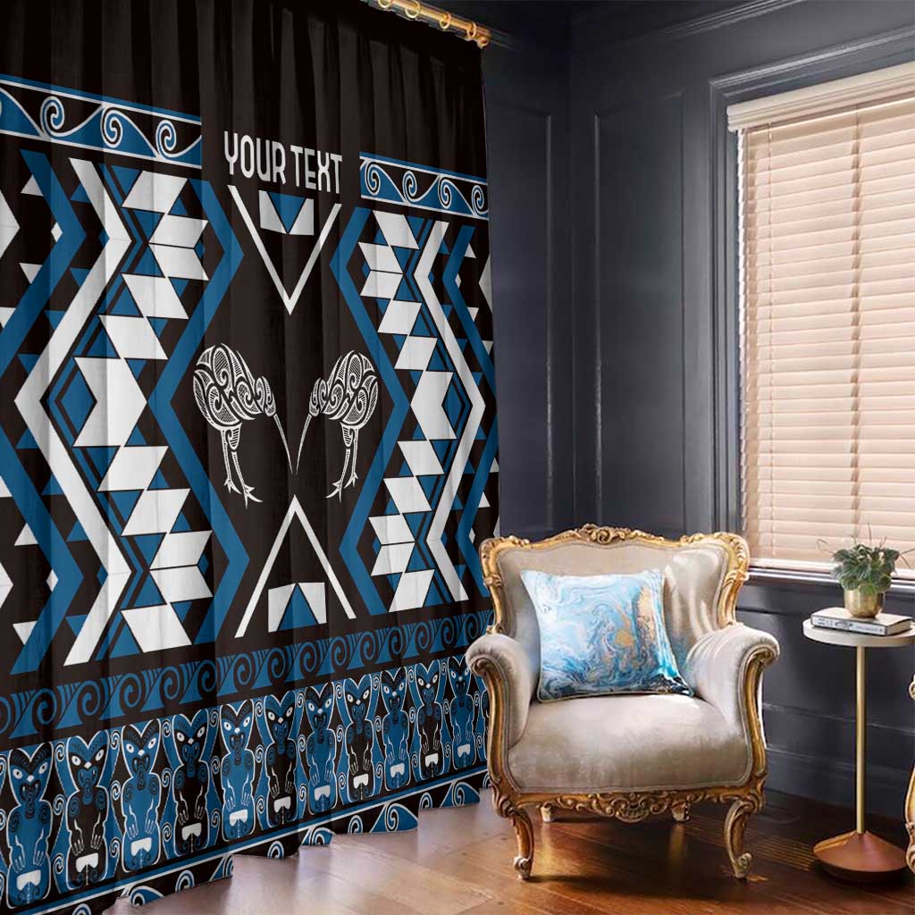 Personalised Taniko Motifs Aotearoa Window Curtain Waitangi Kowhaiwhai Kiwi - Blue LT7 - Polynesian Pride