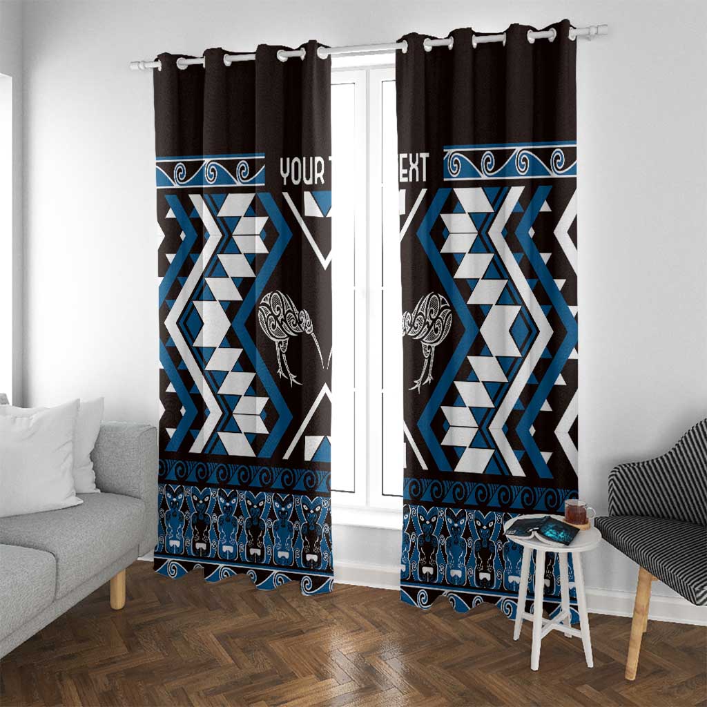 Personalised Taniko Motifs Aotearoa Window Curtain Waitangi Kowhaiwhai Kiwi - Blue LT7 With Grommets Blue - Polynesian Pride