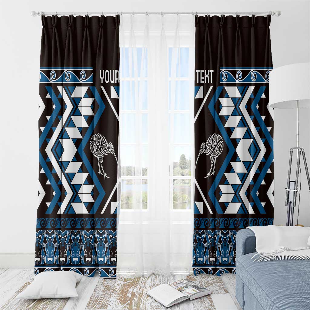 Personalised Taniko Motifs Aotearoa Window Curtain Waitangi Kowhaiwhai Kiwi - Blue LT7 - Polynesian Pride