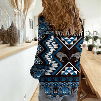 Personalised Taniko Motifs Aotearoa Women Casual Shirt Waitangi Kowhaiwhai Kiwi - Blue