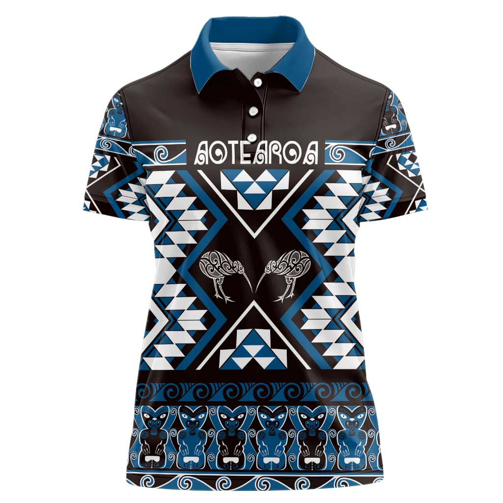 Personalised Taniko Motifs Aotearoa Women Polo Shirt Waitangi Kowhaiwhai Kiwi - Blue