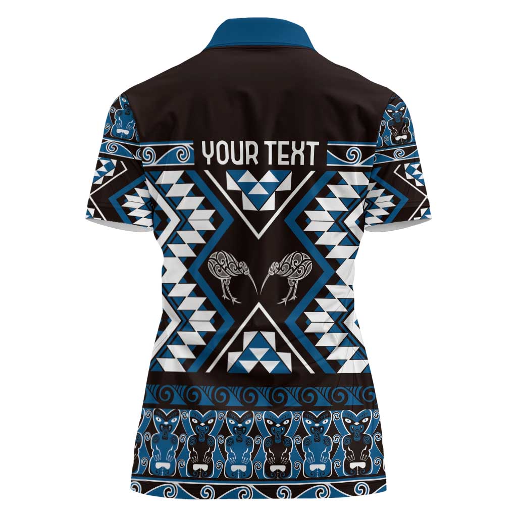 Personalised Taniko Motifs Aotearoa Women Polo Shirt Waitangi Kowhaiwhai Kiwi - Blue