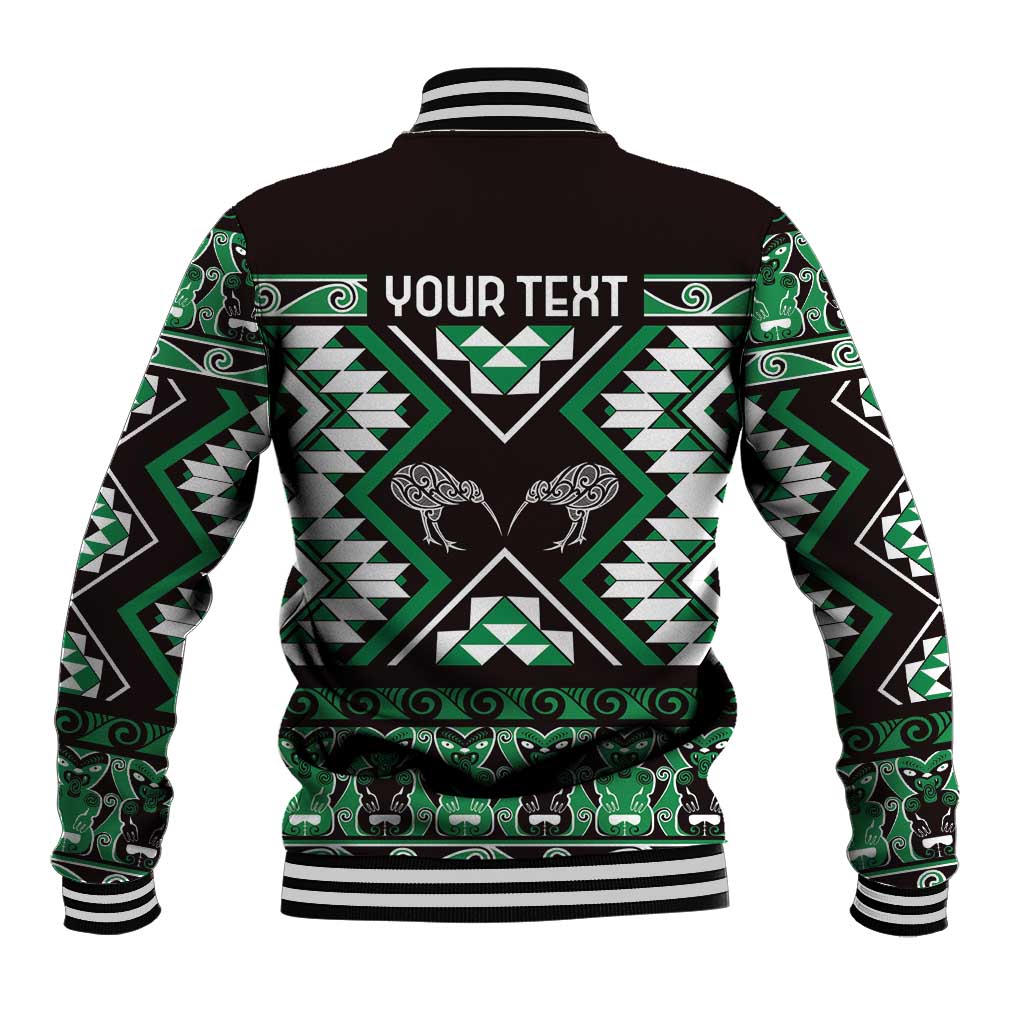 Personalised Taniko Motifs Aotearoa Baseball Jacket Waitangi Kowhaiwhai Kiwi - Green LT7 - Polynesian Pride