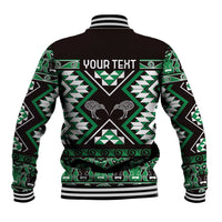 Personalised Taniko Motifs Aotearoa Baseball Jacket Waitangi Kowhaiwhai Kiwi - Green LT7 - Polynesian Pride