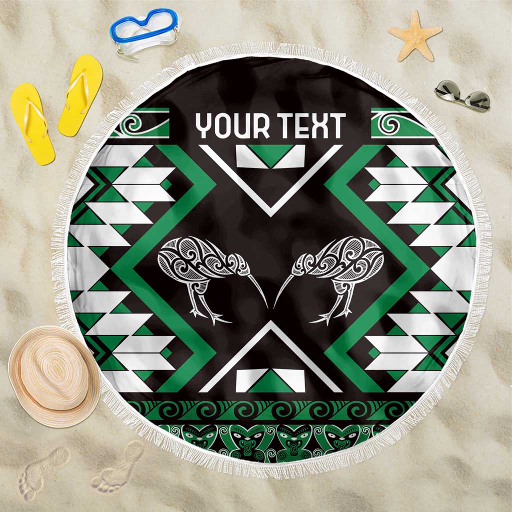 Personalised Taniko Motifs Aotearoa Beach Blanket Waitangi Kowhaiwhai Kiwi - Green LT7 One Size 150cm Green - Polynesian Pride