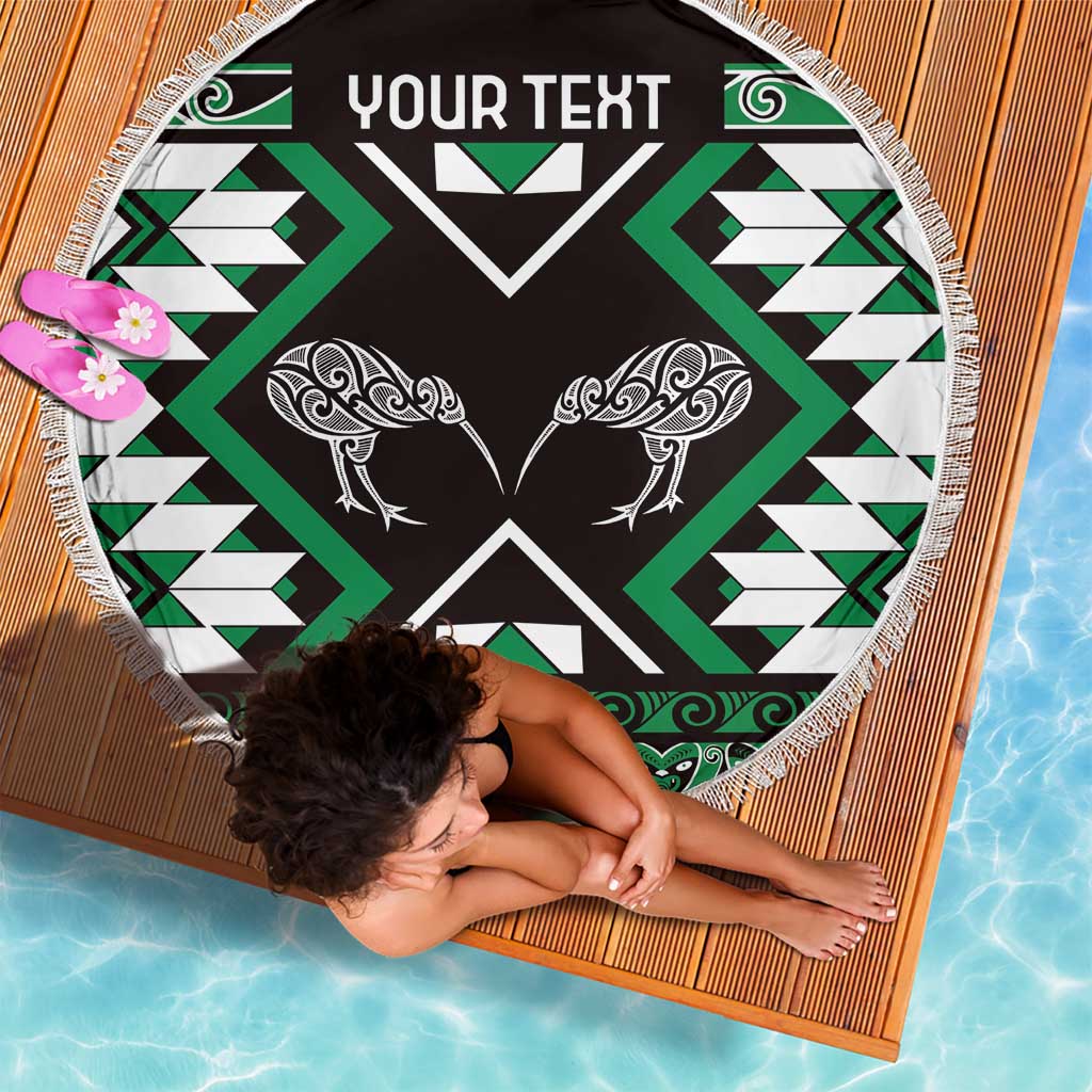 Personalised Taniko Motifs Aotearoa Beach Blanket Waitangi Kowhaiwhai Kiwi - Green