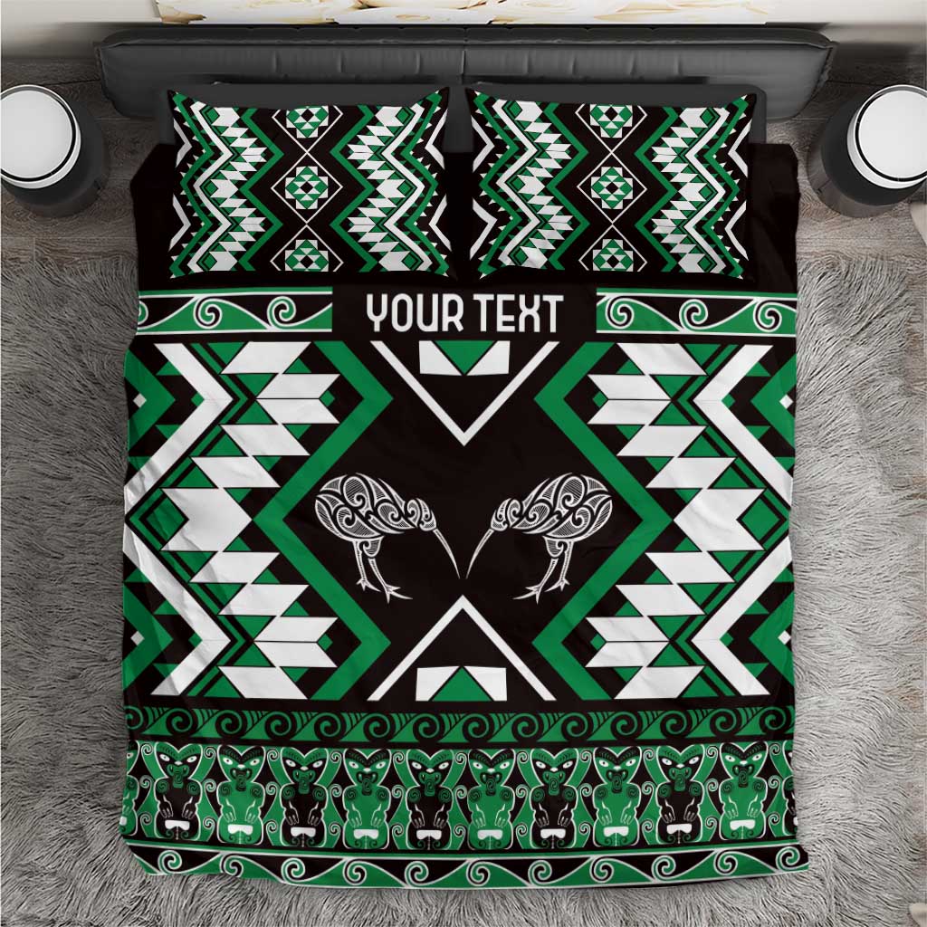 Personalised Taniko Motifs Aotearoa Bedding Set Waitangi Kowhaiwhai Kiwi - Green