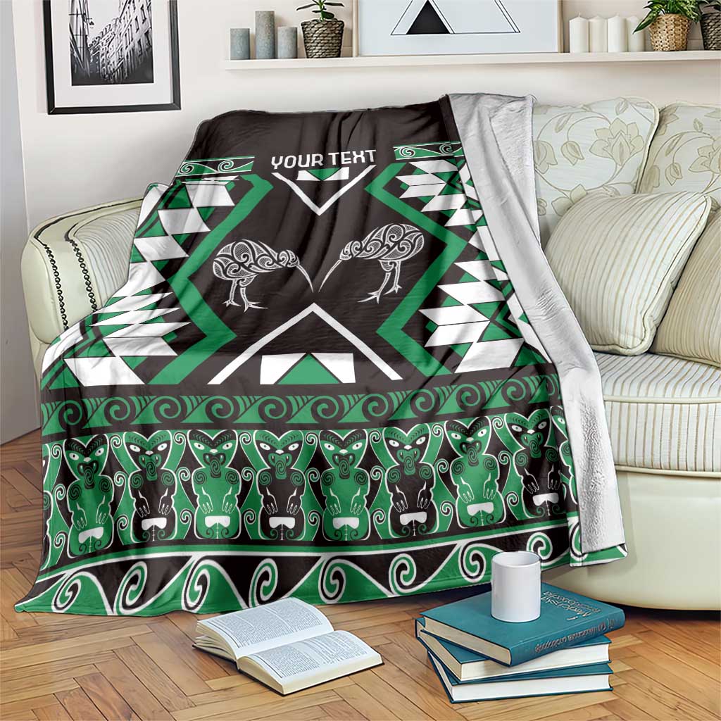 Personalised Taniko Motifs Aotearoa Blanket Waitangi Kowhaiwhai Kiwi - Green