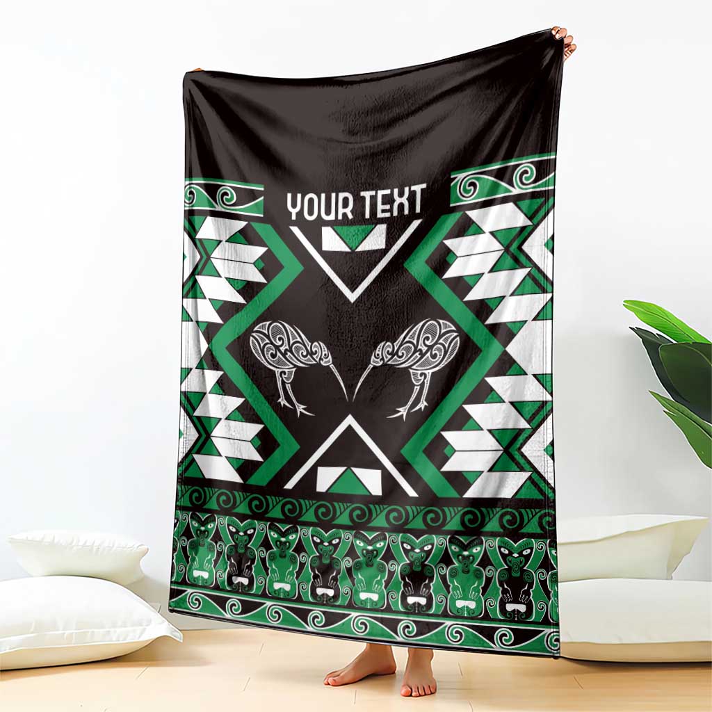 Personalised Taniko Motifs Aotearoa Blanket Waitangi Kowhaiwhai Kiwi - Green LT7 - Polynesian Pride