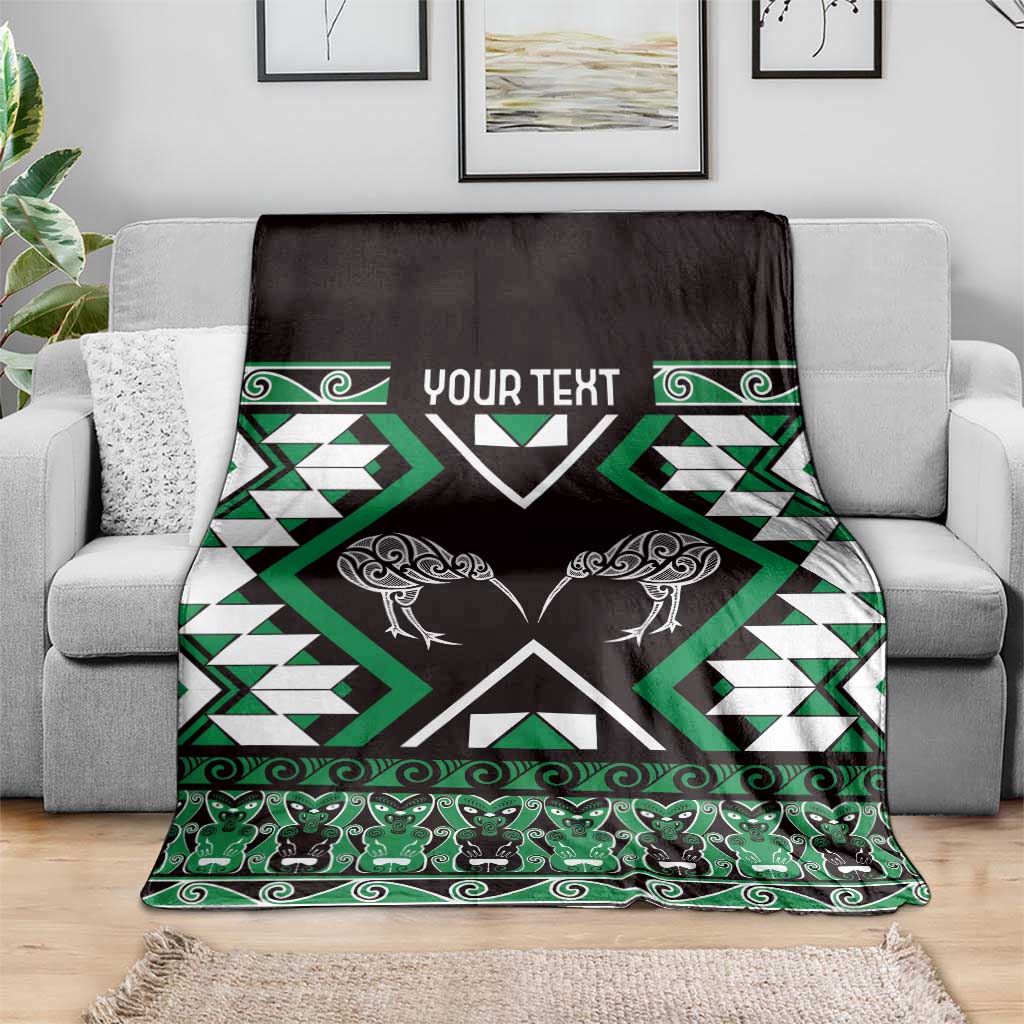 Personalised Taniko Motifs Aotearoa Blanket Waitangi Kowhaiwhai Kiwi - Green LT7 - Polynesian Pride