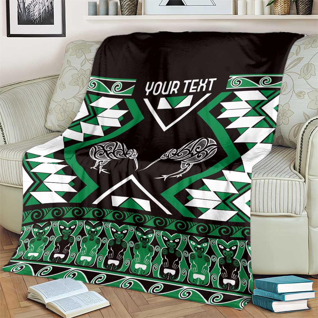 Personalised Taniko Motifs Aotearoa Blanket Waitangi Kowhaiwhai Kiwi - Green LT7 - Polynesian Pride