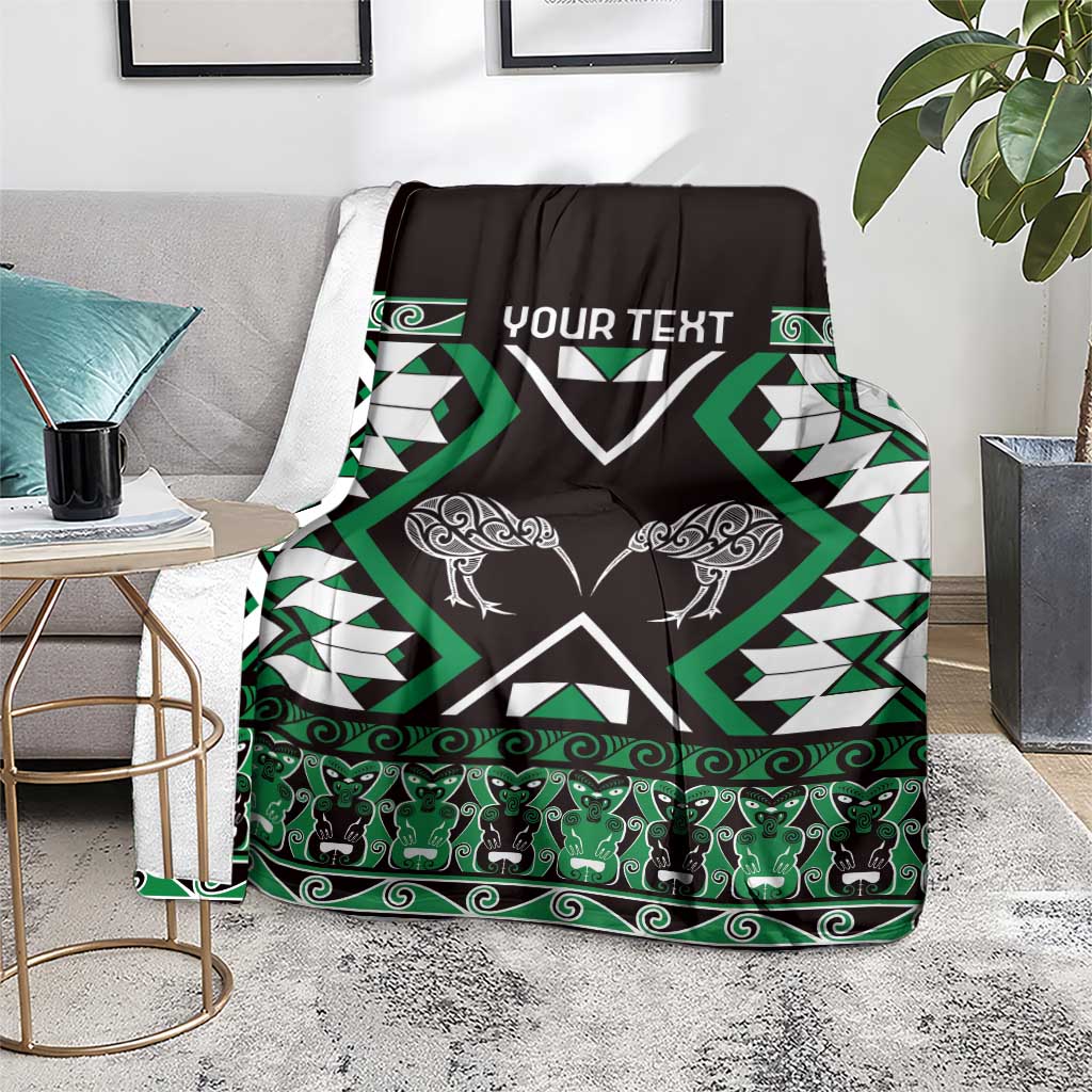 Personalised Taniko Motifs Aotearoa Blanket Waitangi Kowhaiwhai Kiwi - Green LT7 - Polynesian Pride