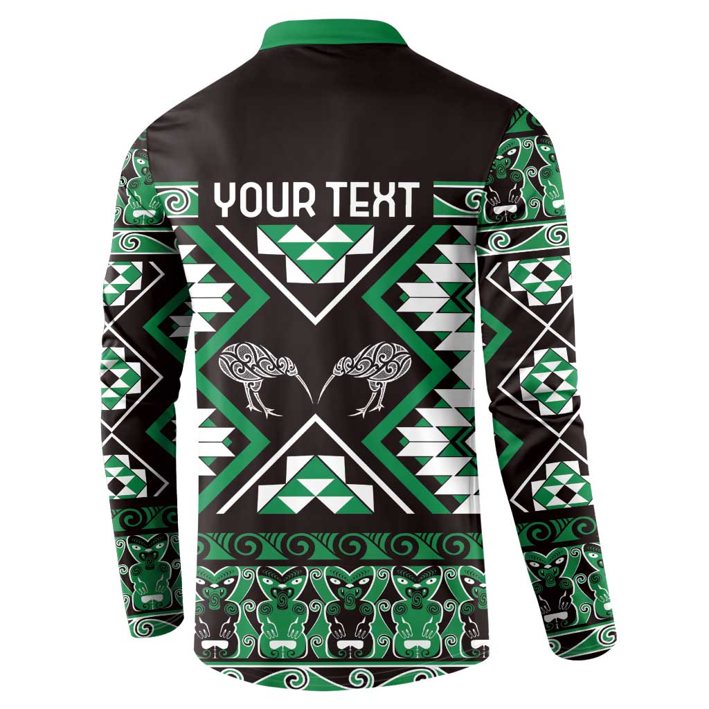 Personalised Taniko Motifs Aotearoa Button Sweatshirt Waitangi Kowhaiwhai Kiwi - Green LT7 - Polynesian Pride