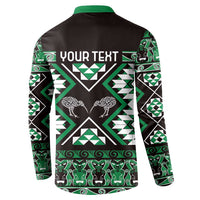 Personalised Taniko Motifs Aotearoa Button Sweatshirt Waitangi Kowhaiwhai Kiwi - Green LT7 - Polynesian Pride
