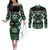 Personalised Taniko Motifs Aotearoa Couples Matching Off The Shoulder Long Sleeve Dress and Long Sleeve Button Shirt Waitangi Kowhaiwhai Kiwi - Green