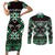 Personalised Taniko Motifs Aotearoa Couples Matching Short Sleeve Bodycon Dress and Long Sleeve Button Shirt Waitangi Kowhaiwhai Kiwi - Green