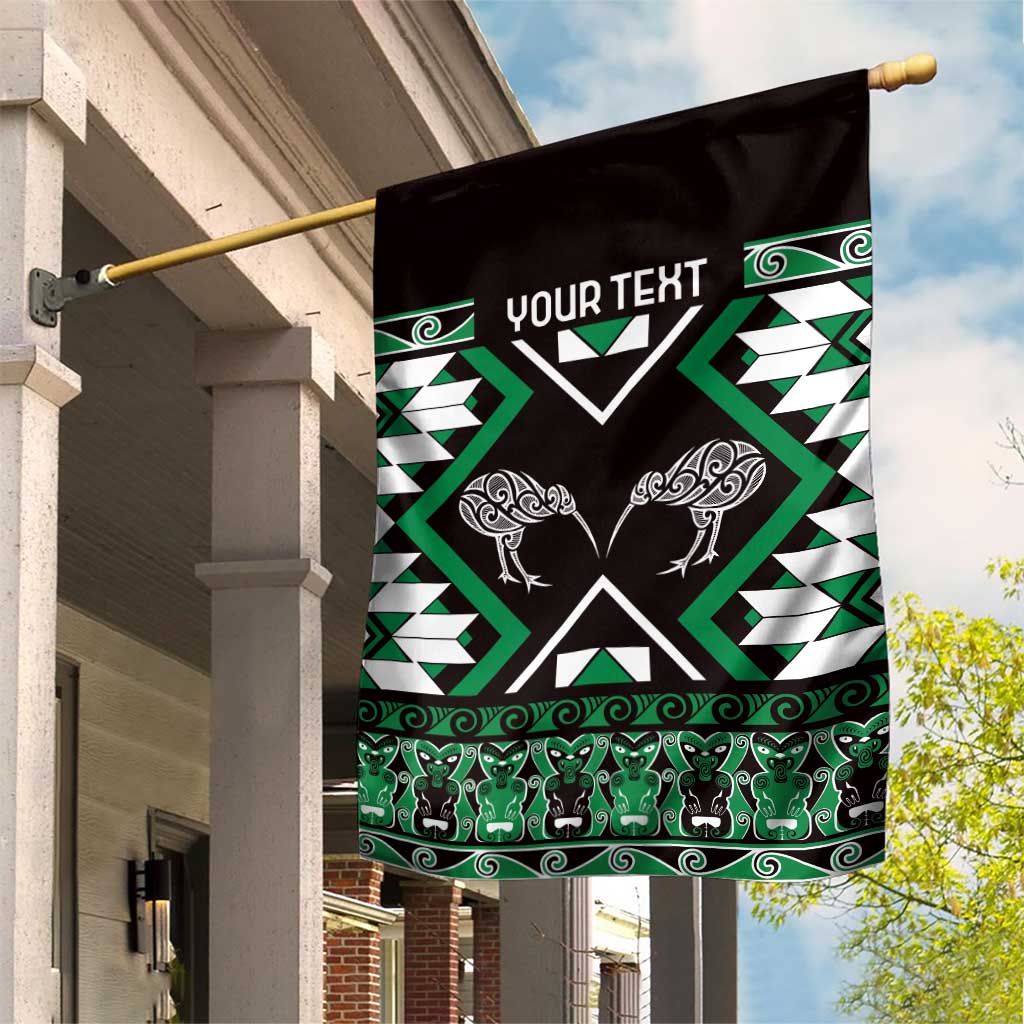 Personalised Taniko Motifs Aotearoa Garden Flag Waitangi Kowhaiwhai Kiwi - Green LT7 House Flag Green - Polynesian Pride