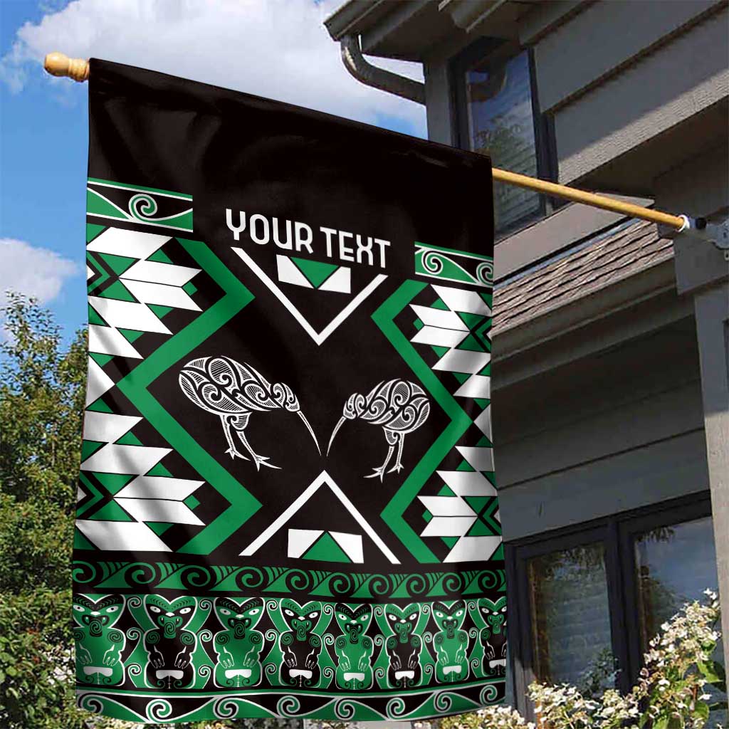 Personalised Taniko Motifs Aotearoa Garden Flag Waitangi Kowhaiwhai Kiwi - Green LT7 - Polynesian Pride