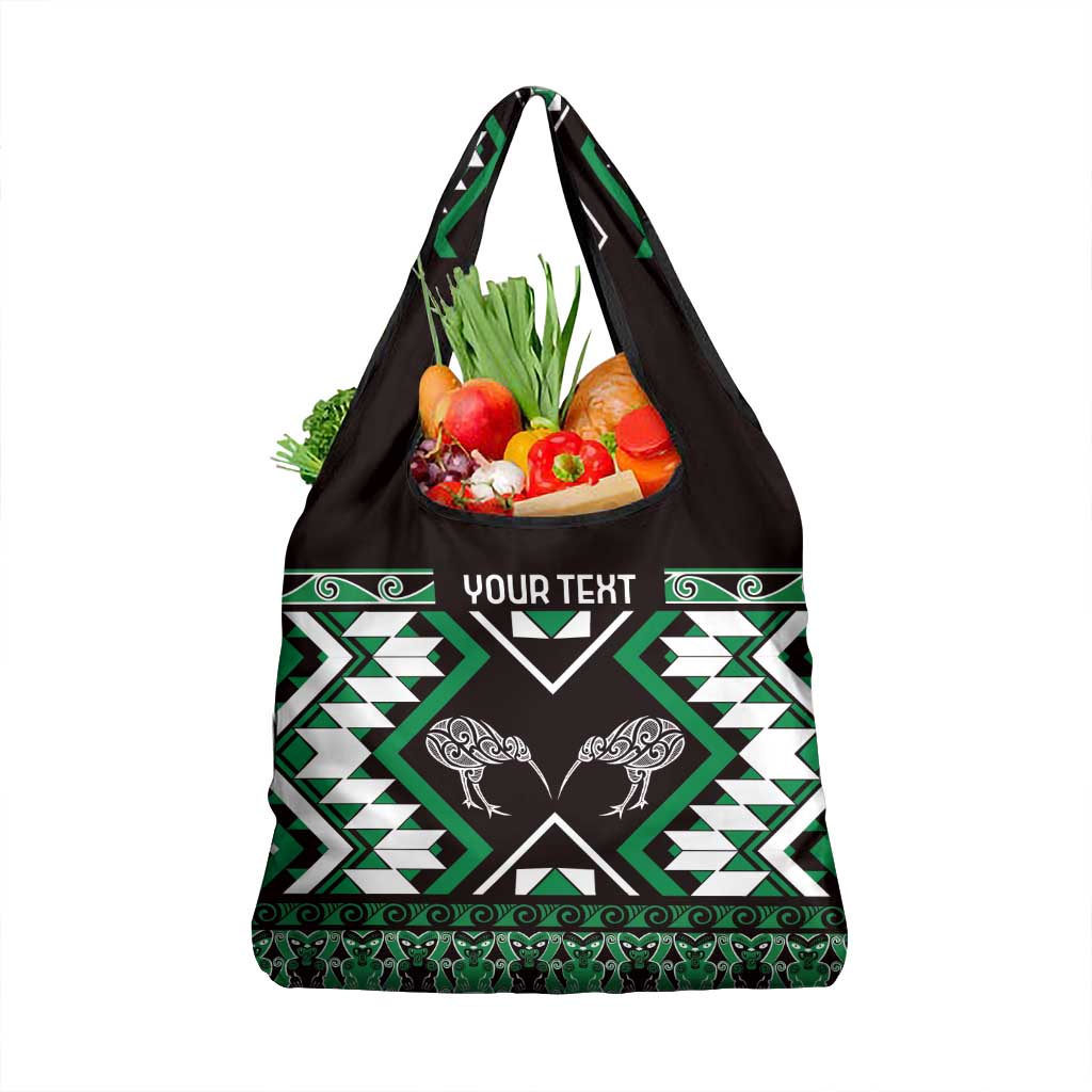 Personalised Taniko Motifs Aotearoa Grocery Bag Waitangi Kowhaiwhai Kiwi - Green