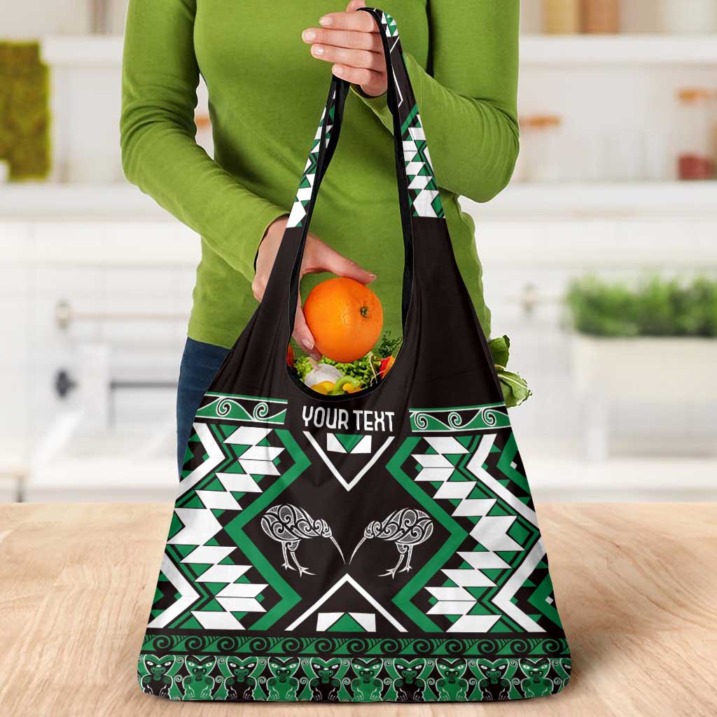 Personalised Taniko Motifs Aotearoa Grocery Bag Waitangi Kowhaiwhai Kiwi - Green