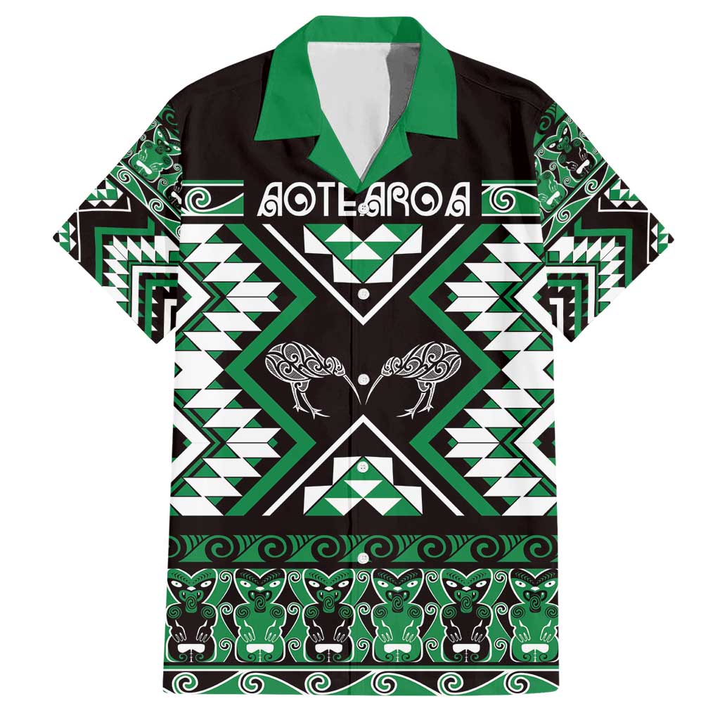 Personalised Taniko Motifs Aotearoa Hawaiian Shirt Waitangi Kowhaiwhai Kiwi - Green