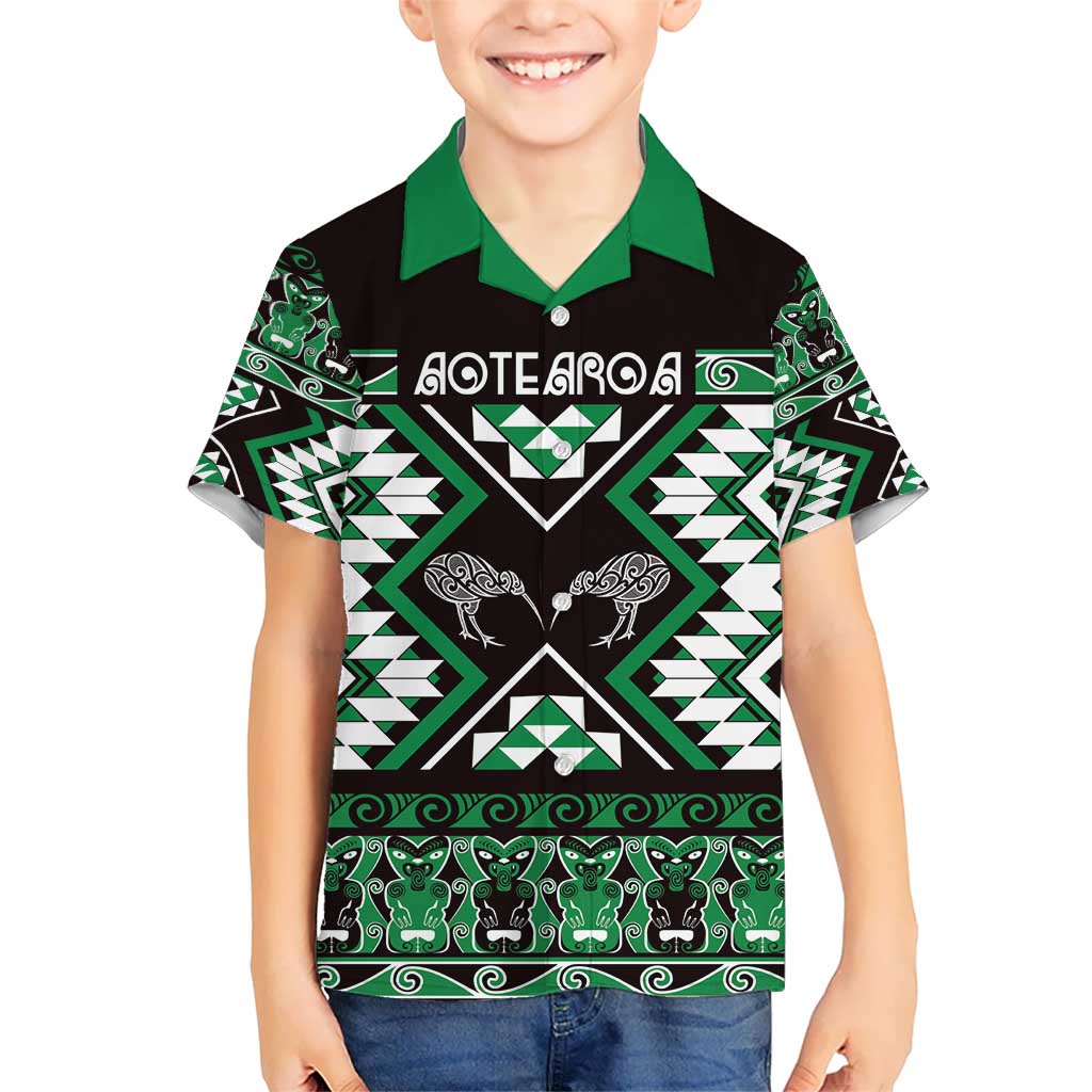 Personalised Taniko Motifs Aotearoa Hawaiian Shirt Waitangi Kowhaiwhai Kiwi - Green LT7 - Polynesian Pride