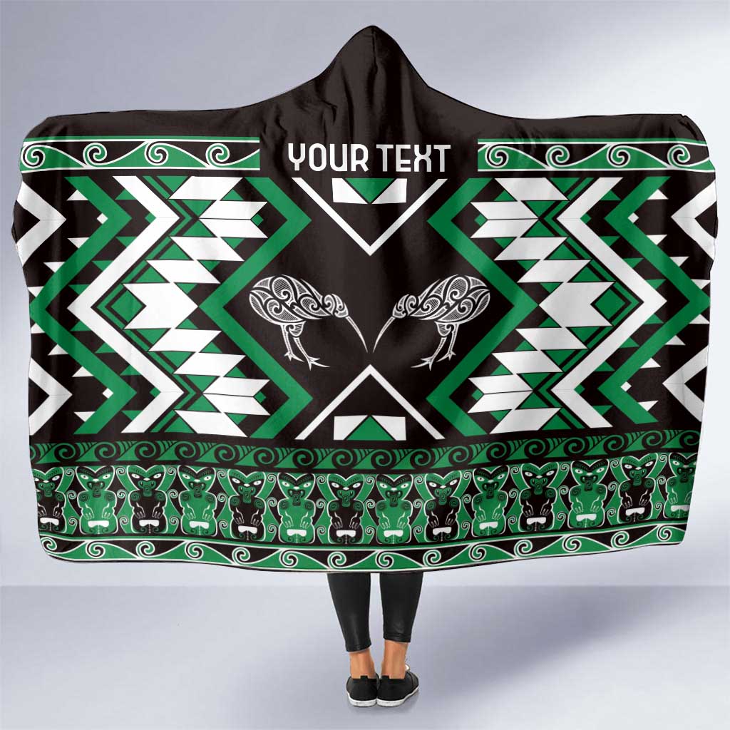 Personalised Taniko Motifs Aotearoa Hooded Blanket Waitangi Kowhaiwhai Kiwi - Green