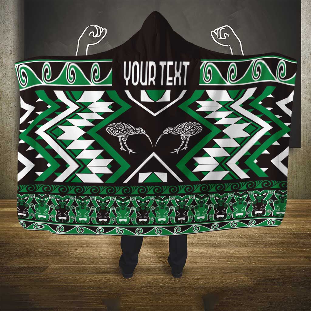 Personalised Taniko Motifs Aotearoa Hooded Blanket Waitangi Kowhaiwhai Kiwi - Green LT7 - Polynesian Pride