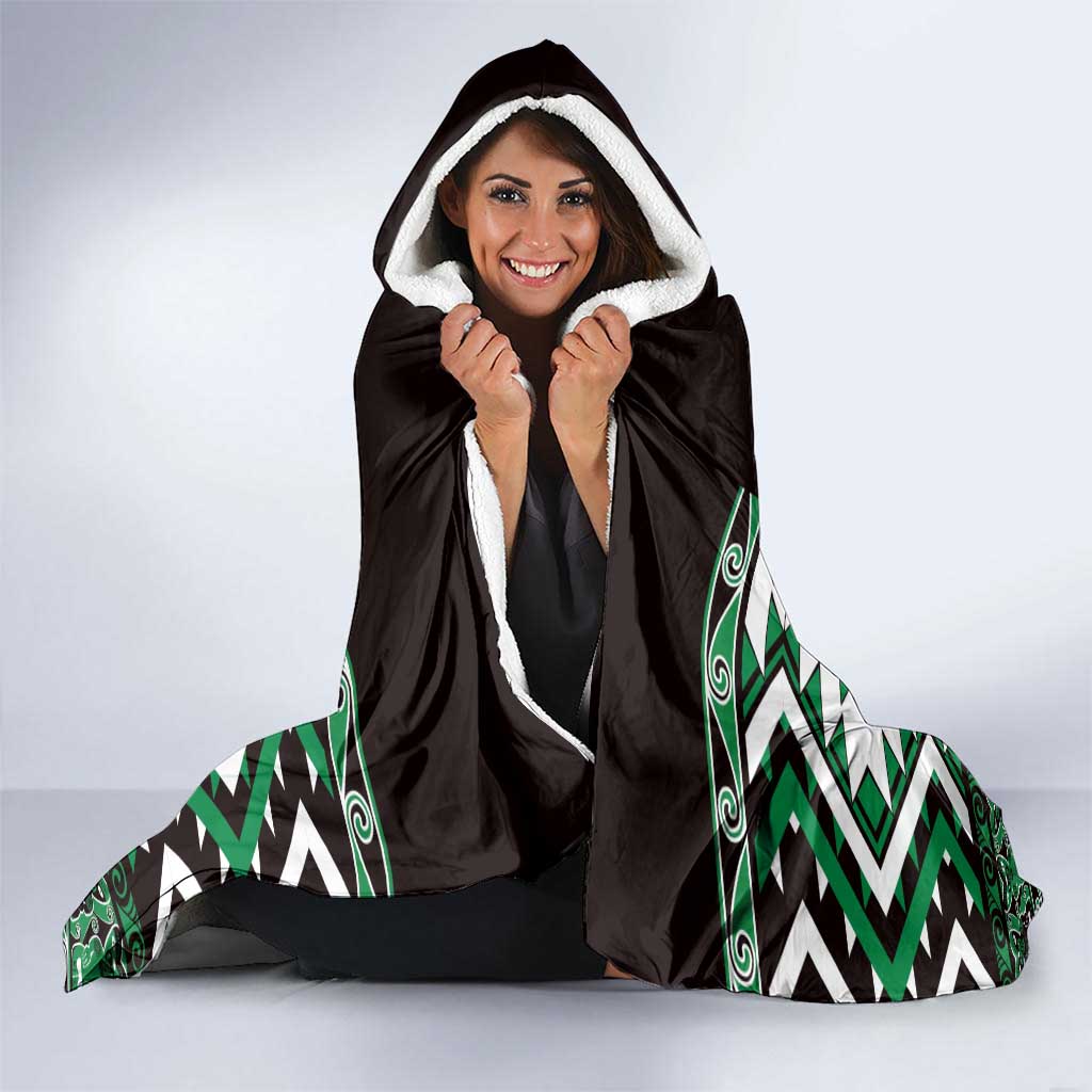 Personalised Taniko Motifs Aotearoa Hooded Blanket Waitangi Kowhaiwhai Kiwi - Green LT7 - Polynesian Pride