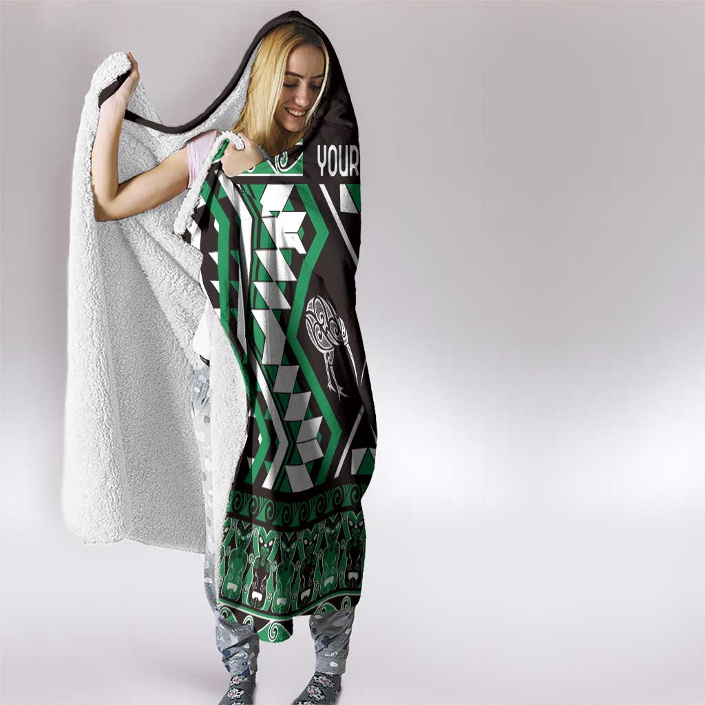 Personalised Taniko Motifs Aotearoa Hooded Blanket Waitangi Kowhaiwhai Kiwi - Green LT7 - Polynesian Pride