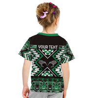 Personalised Taniko Motifs Aotearoa Kid T Shirt Waitangi Kowhaiwhai Kiwi - Green