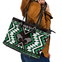 Personalised Taniko Motifs Aotearoa Leather Tote Bag Waitangi Kowhaiwhai Kiwi - Green LT7 - Polynesian Pride