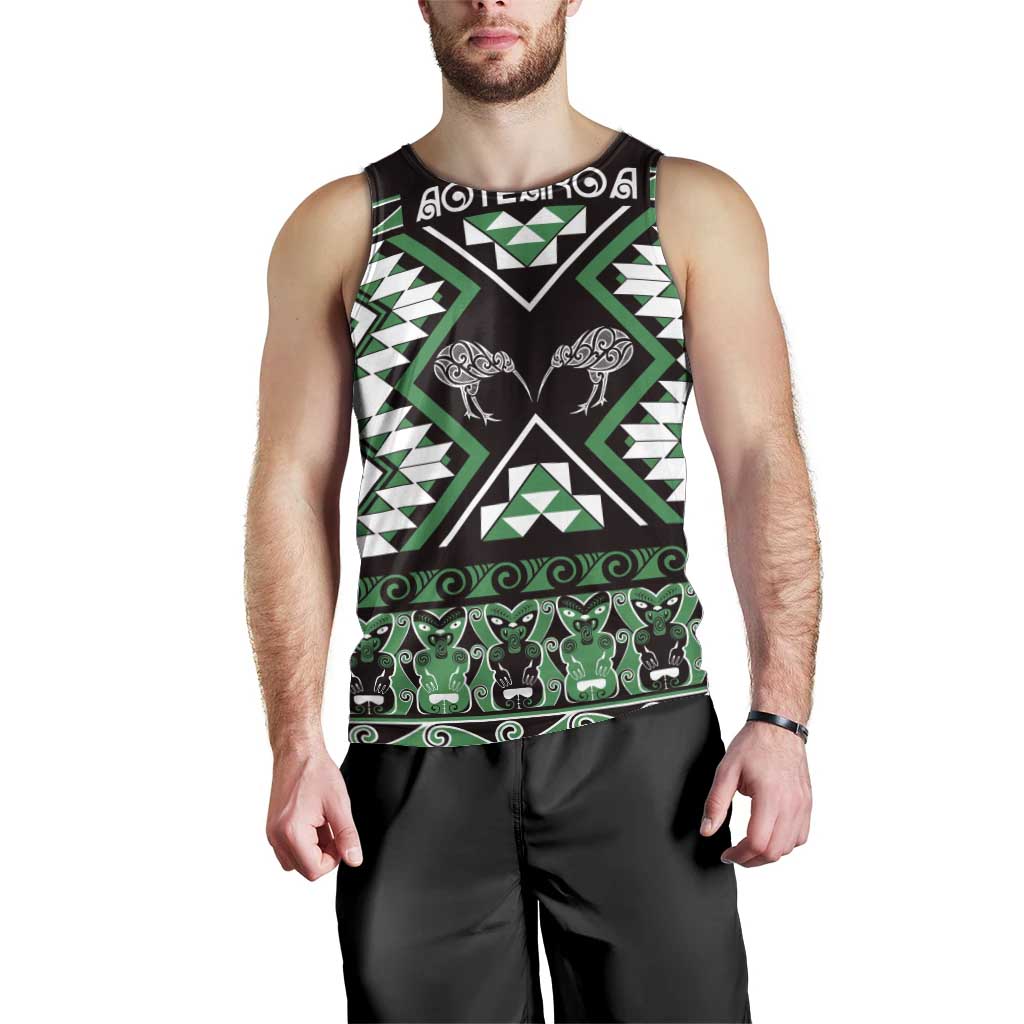 Personalised Taniko Motifs Aotearoa Men Tank Top Waitangi Kowhaiwhai Kiwi - Green LT7 - Polynesian Pride