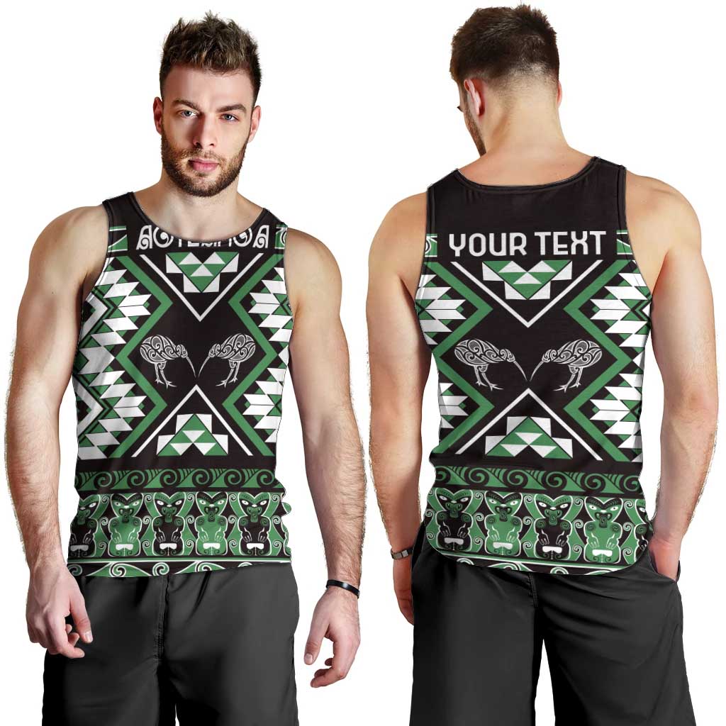 Personalised Taniko Motifs Aotearoa Men Tank Top Waitangi Kowhaiwhai Kiwi - Green LT7 - Polynesian Pride