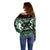 Personalised Taniko Motifs Aotearoa Off Shoulder Sweater Waitangi Kowhaiwhai Kiwi - Green