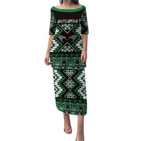 Personalised Taniko Motifs Aotearoa Puletasi Waitangi Kowhaiwhai Kiwi - Green LT7 Long Dress Green - Polynesian Pride