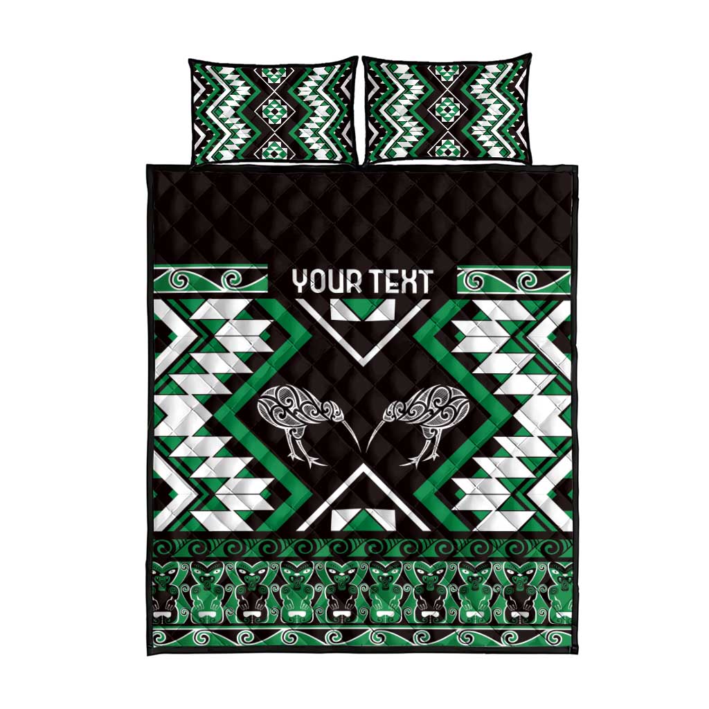 Personalised Taniko Motifs Aotearoa Quilt Bed Set Waitangi Kowhaiwhai Kiwi - Green LT7 - Polynesian Pride