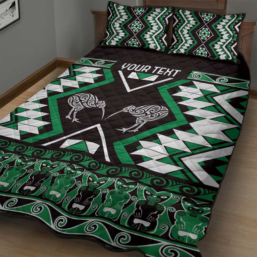 Personalised Taniko Motifs Aotearoa Quilt Bed Set Waitangi Kowhaiwhai Kiwi - Green LT7 - Polynesian Pride
