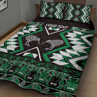 Personalised Taniko Motifs Aotearoa Quilt Bed Set Waitangi Kowhaiwhai Kiwi - Green LT7 - Polynesian Pride