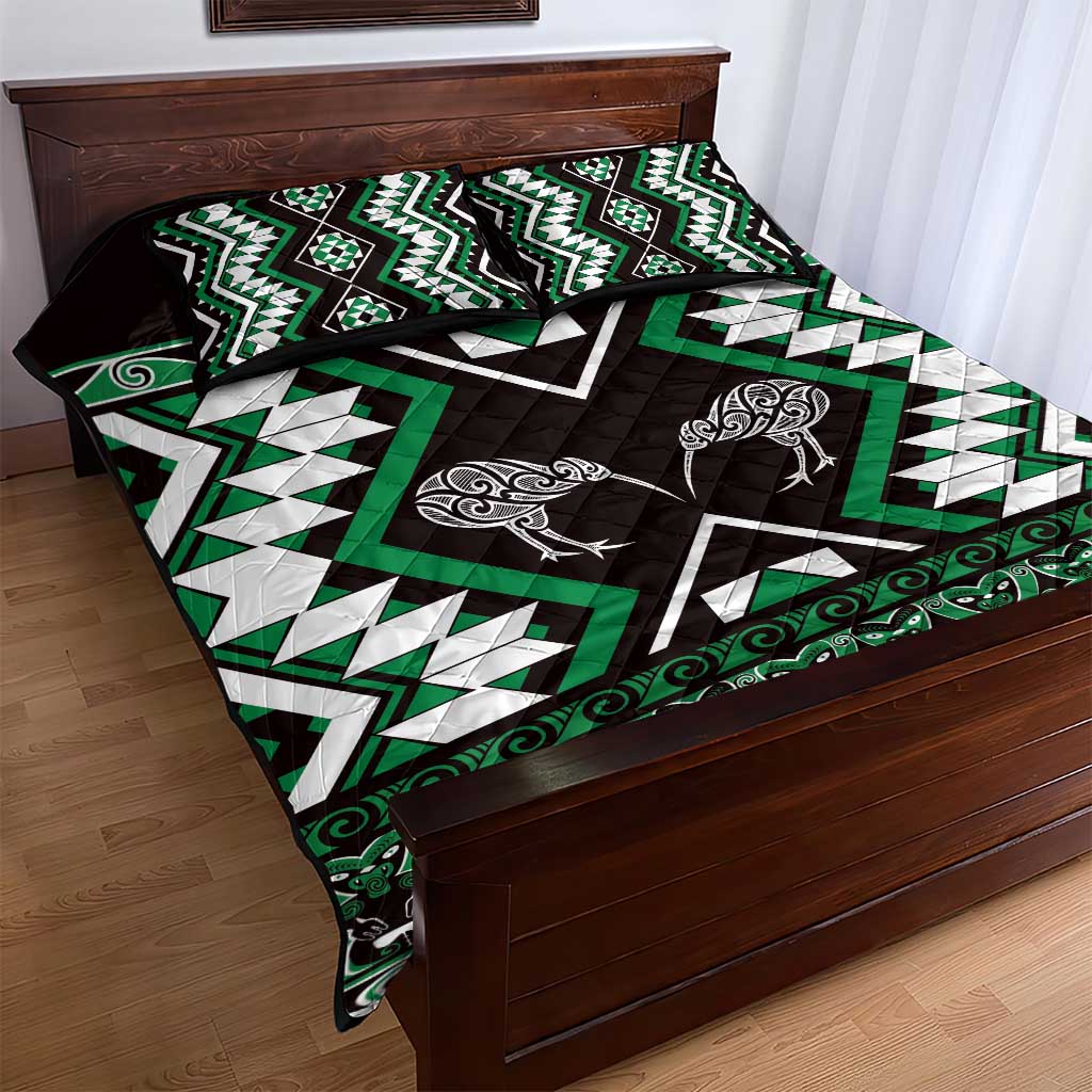 Personalised Taniko Motifs Aotearoa Quilt Bed Set Waitangi Kowhaiwhai Kiwi - Green LT7 - Polynesian Pride