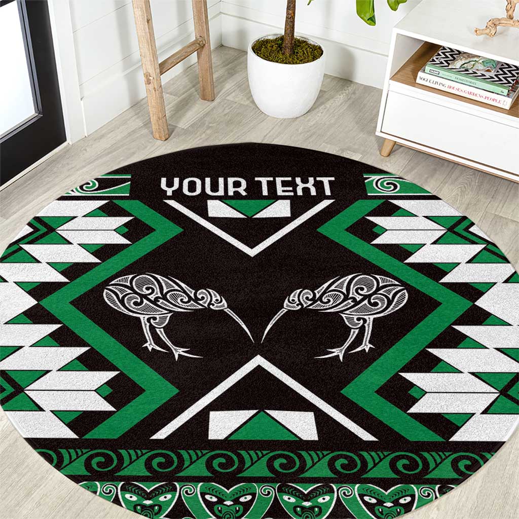 Personalised Taniko Motifs Aotearoa Round Carpet Waitangi Kowhaiwhai Kiwi - Green