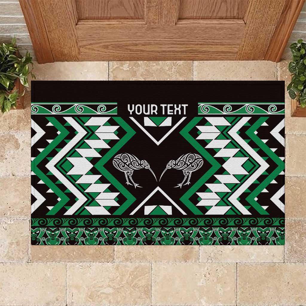 Personalised Taniko Motifs Aotearoa Rubber Doormat Waitangi Kowhaiwhai Kiwi - Green