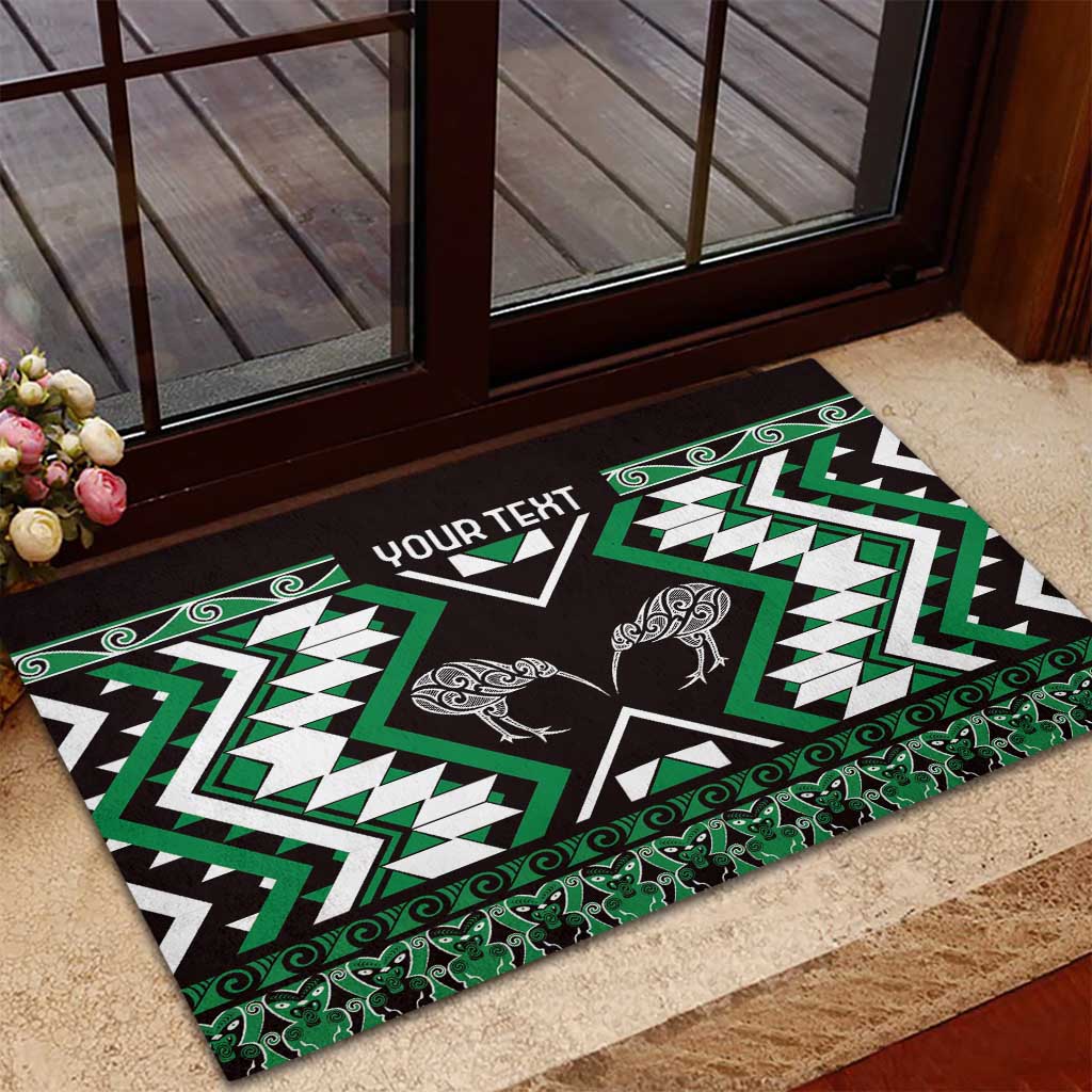 Personalised Taniko Motifs Aotearoa Rubber Doormat Waitangi Kowhaiwhai Kiwi - Green LT7 - Polynesian Pride